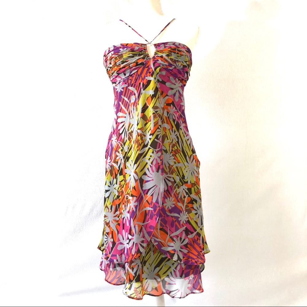 NWT BCBG MaxAzria Silk Floral Chiffon Tiered Dress